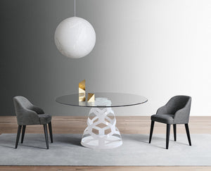 HomeRoots 48" Modern Rounded Glass Dining Table with Stylish White Metal Base - Perfect for Entertaining! 555190