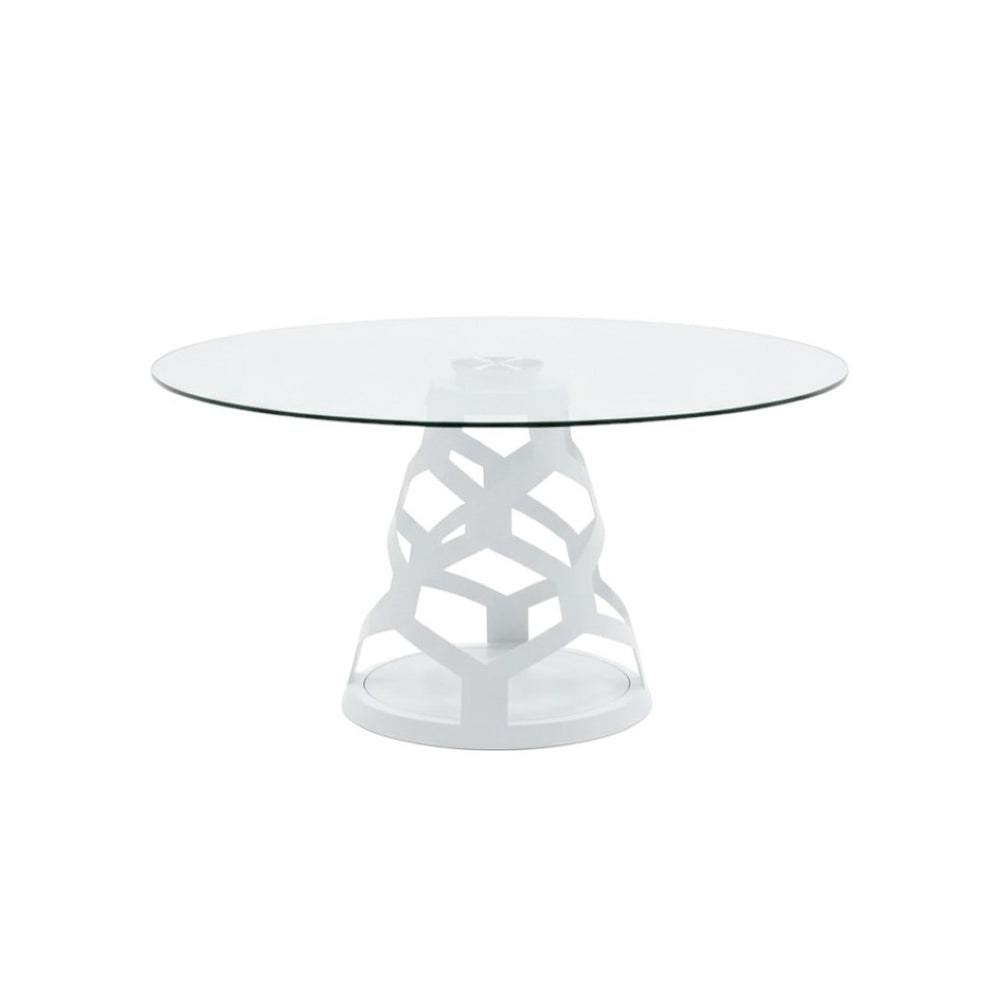 HomeRoots 48" Modern Rounded Glass Dining Table with Stylish White Metal Base - Perfect for Entertaining! 555190