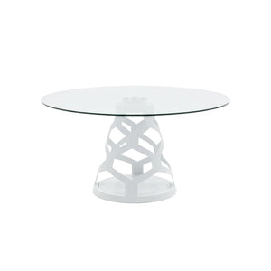 HomeRoots 48" Modern Rounded Glass Dining Table with Stylish White Metal Base - Perfect for Entertaining! 555190