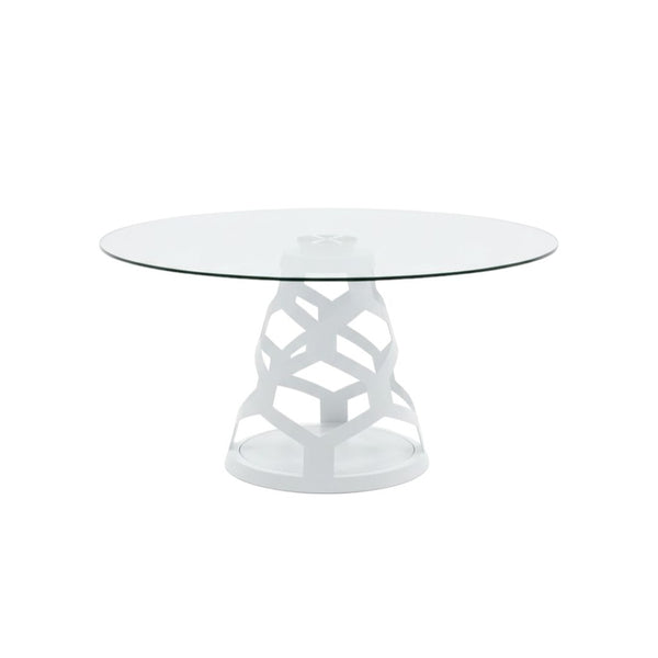 HomeRoots 48" Modern Rounded Glass Dining Table with Stylish White Metal Base - Perfect for Entertaining! 555190