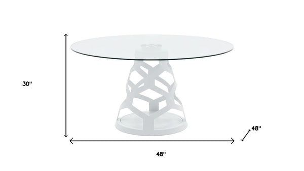 HomeRoots 48" Modern Rounded Glass Dining Table with Stylish White Metal Base - Perfect for Entertaining! 555190