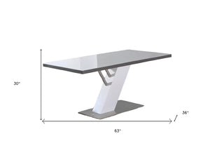HomeRoots 63" Modern Two-Tone Wood and Metal Pedestal Dining Table - Chic Design for Up to 6 Guests! 555191