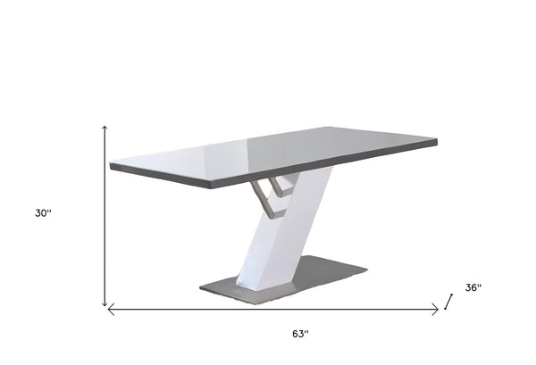 HomeRoots 63" Modern Two-Tone Wood and Metal Pedestal Dining Table - Chic Design for Up to 6 Guests! 555191