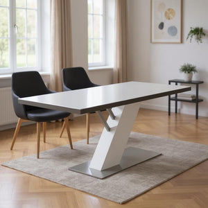 HomeRoots 63" Modern Two-Tone Wood and Metal Pedestal Dining Table - Chic Design for Up to 6 Guests! 555191