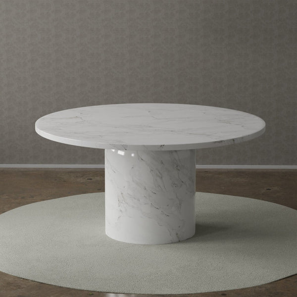 HomeRoots 60" Gray and White Marble Pedestal Dining Table - Modern Round Centerpiece for Stylish Homes 555193