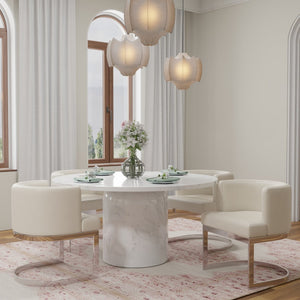 HomeRoots 60" Gray and White Marble Pedestal Dining Table - Modern Round Centerpiece for Stylish Homes 555193
