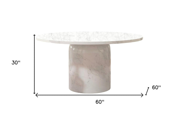 HomeRoots 60" Gray and White Marble Pedestal Dining Table - Modern Round Centerpiece for Stylish Homes 555193