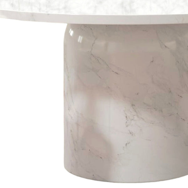HomeRoots 60" Gray and White Marble Pedestal Dining Table - Modern Round Centerpiece for Stylish Homes 555193
