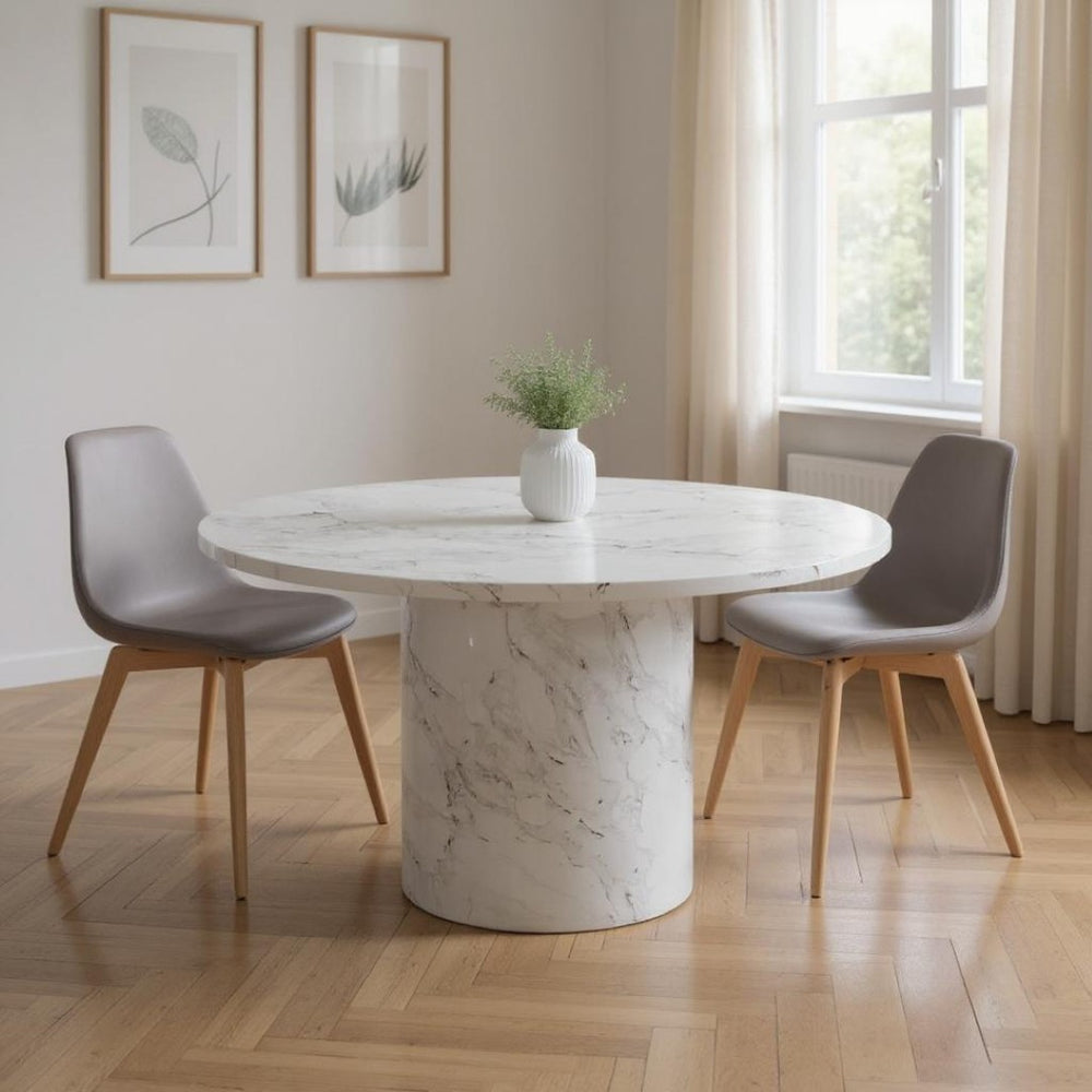 HomeRoots 60" Gray and White Marble Pedestal Dining Table - Modern Round Centerpiece for Stylish Homes 555193