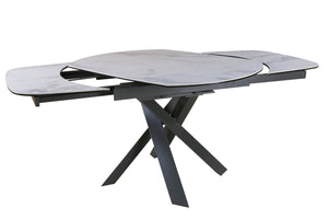 HomeRoots 47" Oval Extendable Dining Table with Gray and White Ceramic Top & Metal Cross-Leg Base for Versatility 555194