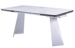 HomeRoots 63" White Ceramic Dining Table with Metal Base - Extendable & Elegant for Modern Gatherings! 555195