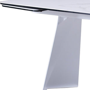 HomeRoots 63" White Ceramic Dining Table with Metal Base - Extendable & Elegant for Modern Gatherings! 555195