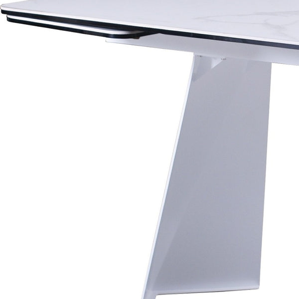 HomeRoots 63" White Ceramic Dining Table with Metal Base - Extendable & Elegant for Modern Gatherings! 555195