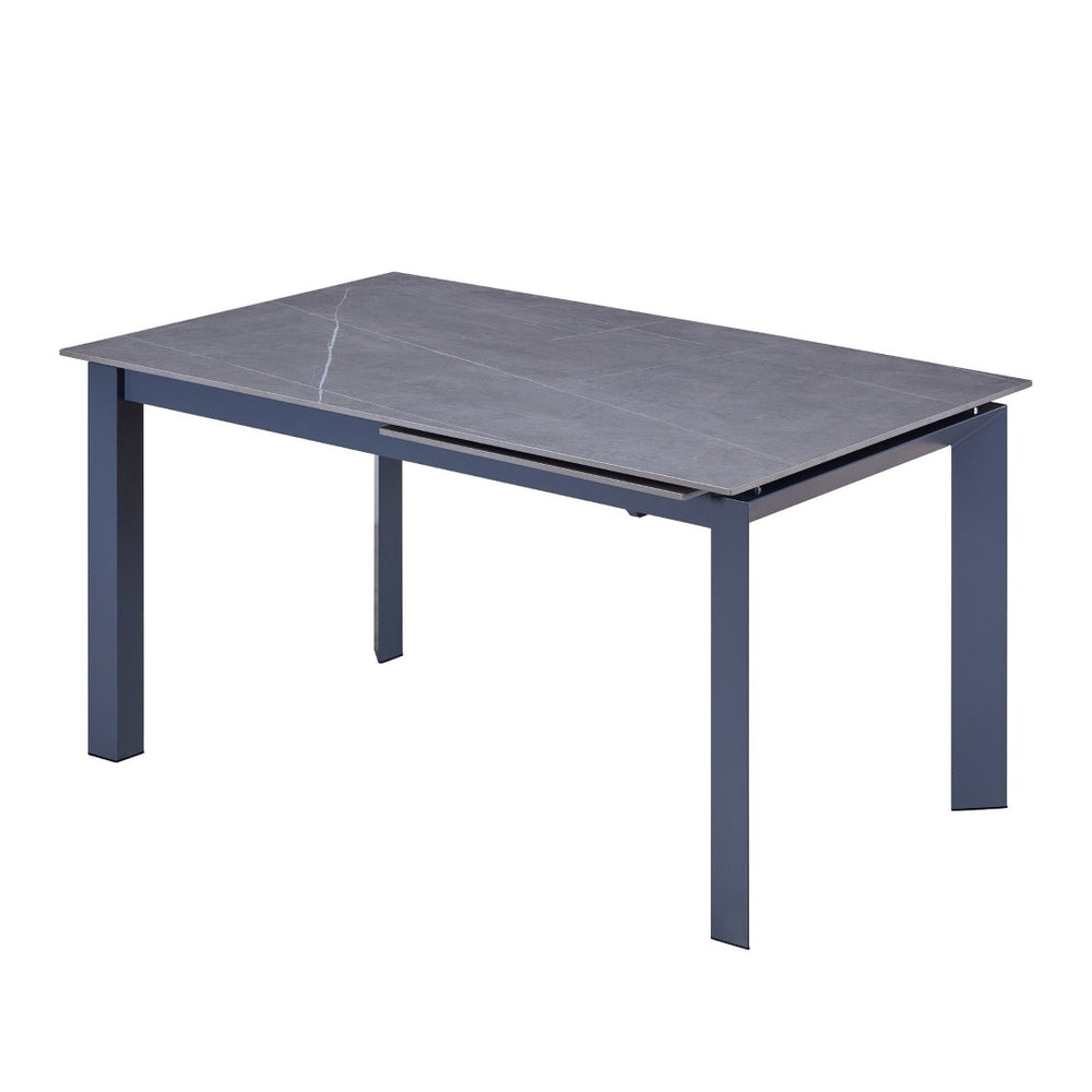 HomeRoots 55" Gray Ceramic and Metal Extendable Dining Table - Stylish, Versatile, Ideal for Modern Spaces 555196