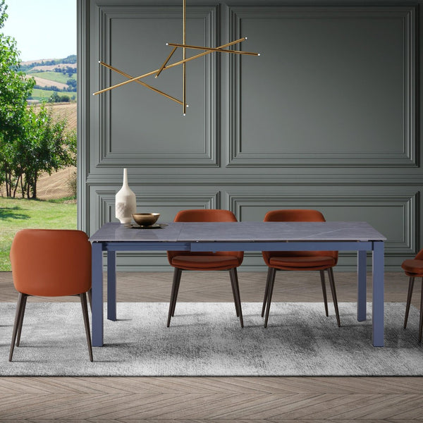 HomeRoots 55" Gray Ceramic and Metal Extendable Dining Table - Stylish, Versatile, Ideal for Modern Spaces 555196