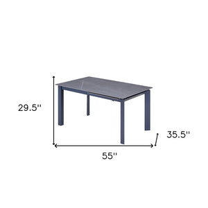 HomeRoots 55" Gray Ceramic and Metal Extendable Dining Table - Stylish, Versatile, Ideal for Modern Spaces 555196