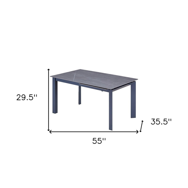 HomeRoots 55" Gray Ceramic and Metal Extendable Dining Table - Stylish, Versatile, Ideal for Modern Spaces 555196