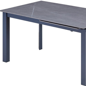 HomeRoots 55" Gray Ceramic and Metal Extendable Dining Table - Stylish, Versatile, Ideal for Modern Spaces 555196