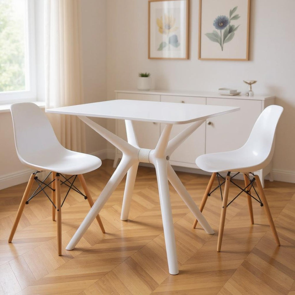 HomeRoots 28" White Trestle Base Dining Table - Heavy Duty, Modern Design, Scratch & Stain Resistant for 6 555198