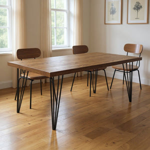 HomeRoots 63" Modern Rustic Two-Tone Wood and Metal Dining Table - Stylish, Durable, Seats 6 Comfortably 555199