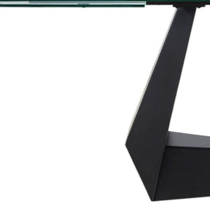 HomeRoots 71" Modern Glass and Metal Extendable Dining Table with Self-Storing Leaf for Stylish Gatherings 555200