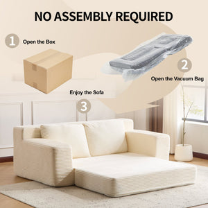 English Elm Loveseat Corduroy Bean Bag Sofa Bed with Memory Foam, Reversible Cushions, Plush Bolsters, No Assembly Required White W3723P346936