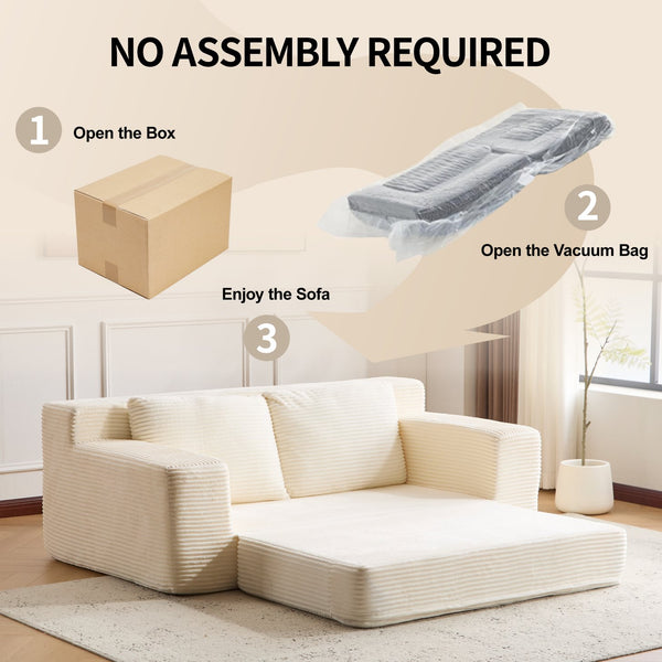 English Elm Loveseat Corduroy Bean Bag Sofa Bed with Memory Foam, Reversible Cushions, Plush Bolsters, No Assembly Required White W3723P346936