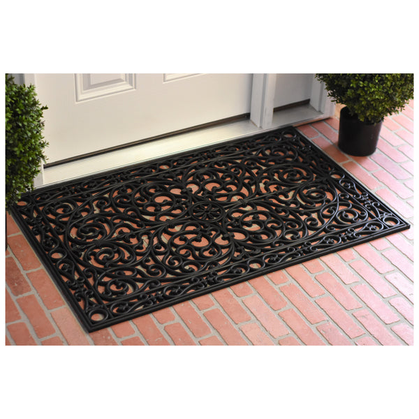 Homeroots 30" X 48" Black Rubber Scrollwork Outdoor Door Mat   555206