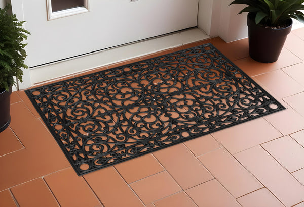 Homeroots 30" X 48" Black Rubber Scrollwork Outdoor Door Mat   555206