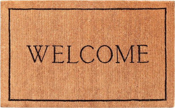 Homeroots 30" X 48" Natural And Black Coir Welcome Outdoor Door Mat   555251