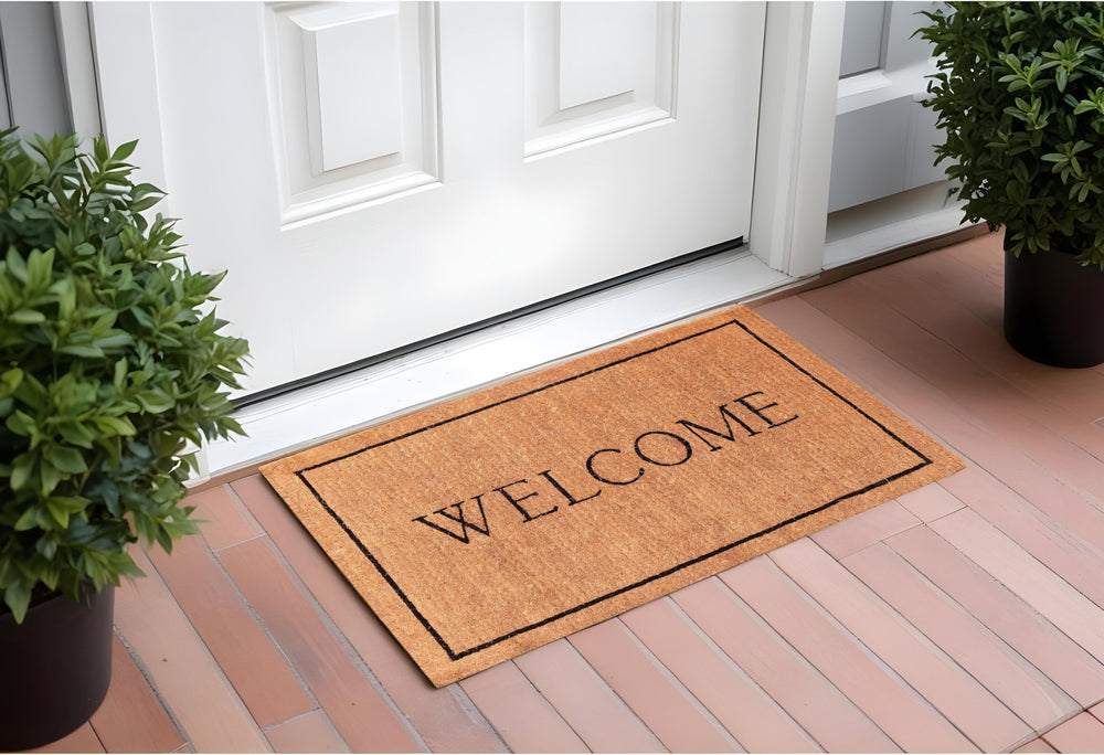 Homeroots 30" X 48" Natural And Black Coir Welcome Outdoor Door Mat   555251