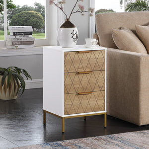 English Elm Nightstand with Drawer | 3-Tier Modern Bedside Table with Hidden Drawer, Open Shelves, Sturdy Build Natural+White 27.3 L x 17.9 W x 6.3 H W3151P345790