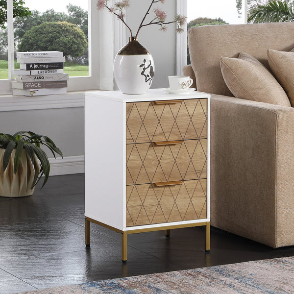 English Elm Nightstand with Drawer | 3-Tier Modern Bedside Table with Hidden Drawer, Open Shelves, Sturdy Build Natural+White 27.3 L x 17.9 W x 6.3 H W3151P345790