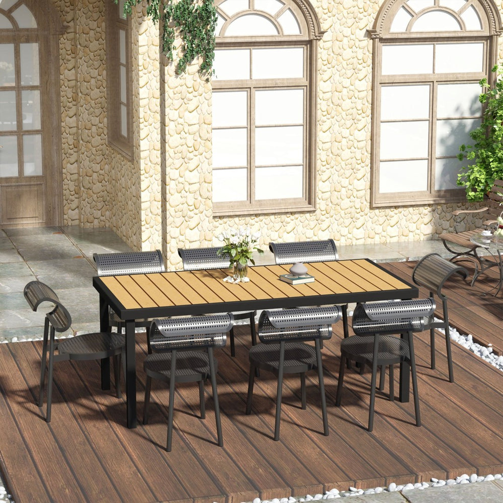 English Elm Outsunny 75" Rectangular Outdoor Dining Table For 8 - Stylish Faux Wood Top & Durable Aluminum Frame W2225P174356-GIGA