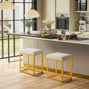 Homeroots Set Of Two 24" White Faux Leather & Gold Metal Backless Bar Chairs For Stylish Dining Spaces   555304