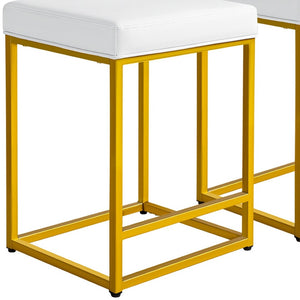 Homeroots Set Of Two 24" White Faux Leather & Gold Metal Backless Bar Chairs For Stylish Dining Spaces   555304