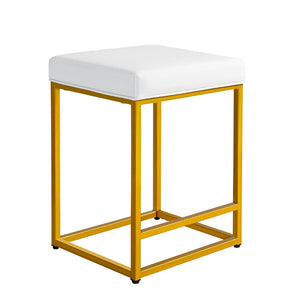 Homeroots Set Of Two 24" White Faux Leather & Gold Metal Backless Bar Chairs For Stylish Dining Spaces   555304