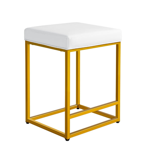 Homeroots Set Of Two 24" White Faux Leather & Gold Metal Backless Bar Chairs For Stylish Dining Spaces   555304