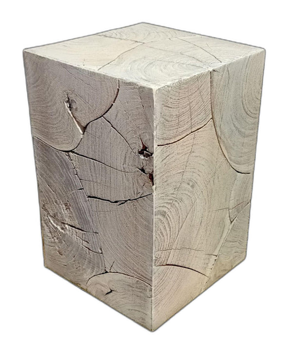 Homeroots 20" Whitewash Solid Wood Block Handmade Square End Table   555313