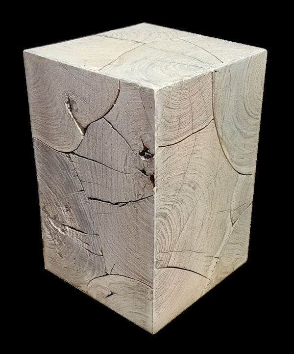 Homeroots 20" Whitewash Solid Wood Block Handmade Square End Table   555313