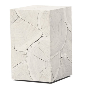 HomeRoots 20" Whitewash Solid Wood Block End Table - Handmade Rustic Charm for Modern Coastal & Farmhouse Decor 555313
