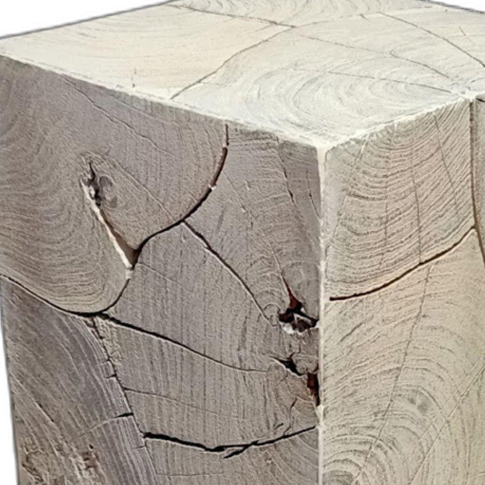 Homeroots 20" Whitewash Solid Wood Block Handmade Square End Table   555313