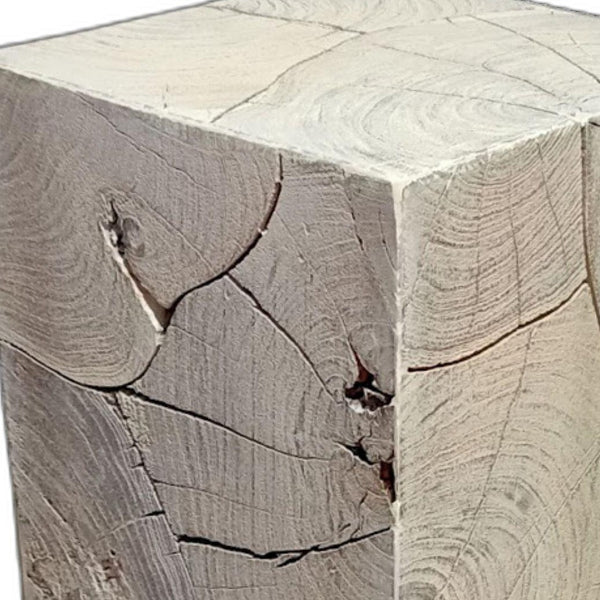 Homeroots 20" Whitewash Solid Wood Block Handmade Square End Table   555313