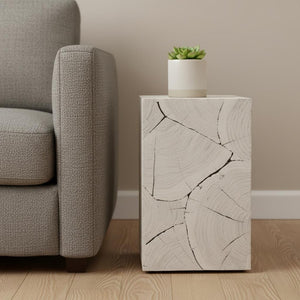HomeRoots 20" Whitewash Solid Wood Block End Table - Handmade Rustic Charm for Modern Coastal & Farmhouse Decor 555313