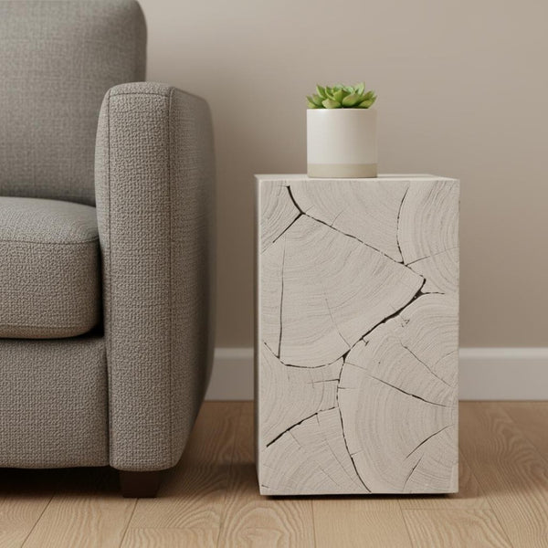 HomeRoots 20" Whitewash Solid Wood Block End Table - Handmade Rustic Charm for Modern Coastal & Farmhouse Decor 555313