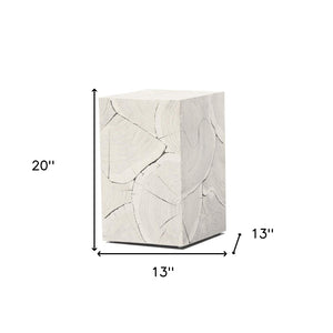 HomeRoots 20" Whitewash Solid Wood Block End Table - Handmade Rustic Charm for Modern Coastal & Farmhouse Decor 555313