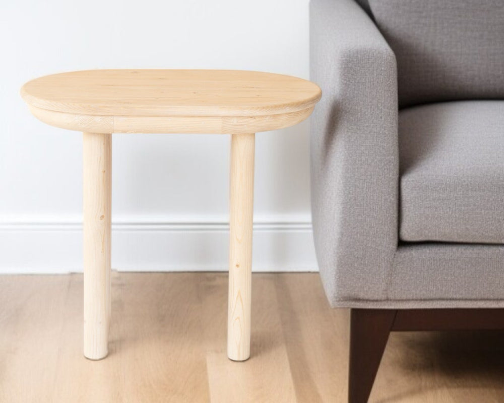 HomeRoots 22" Natural Solid Wood Oval End Table - Rustic Pine Sled Base, Versatile Accent for Any Room 555314