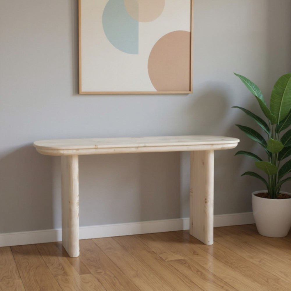 HomeRoots 60" Natural Solid Wood Oval Console Table - Elegant Pine Design for Versatile Home Decor & Functionality 555318