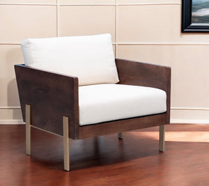 Homeroots 31" White Brown And Gold Top Grain Leather Arm Chair   555319