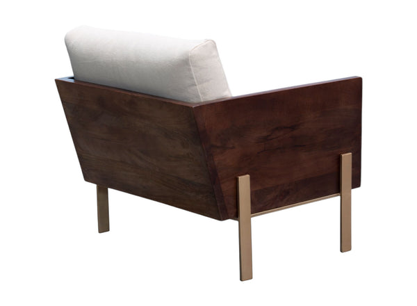 Homeroots 31" White Brown And Gold Top Grain Leather Arm Chair   555319